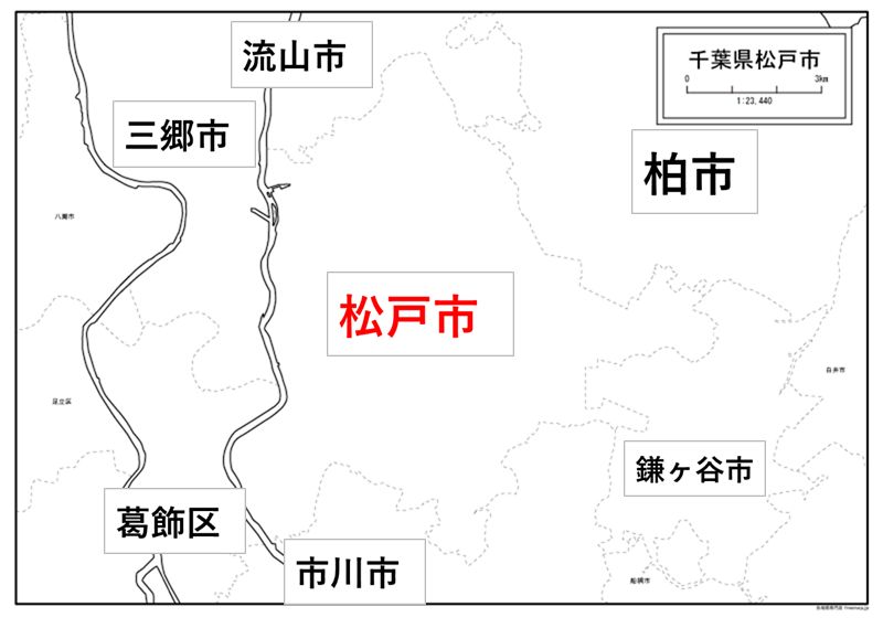 松戸市と隣接都市の地図